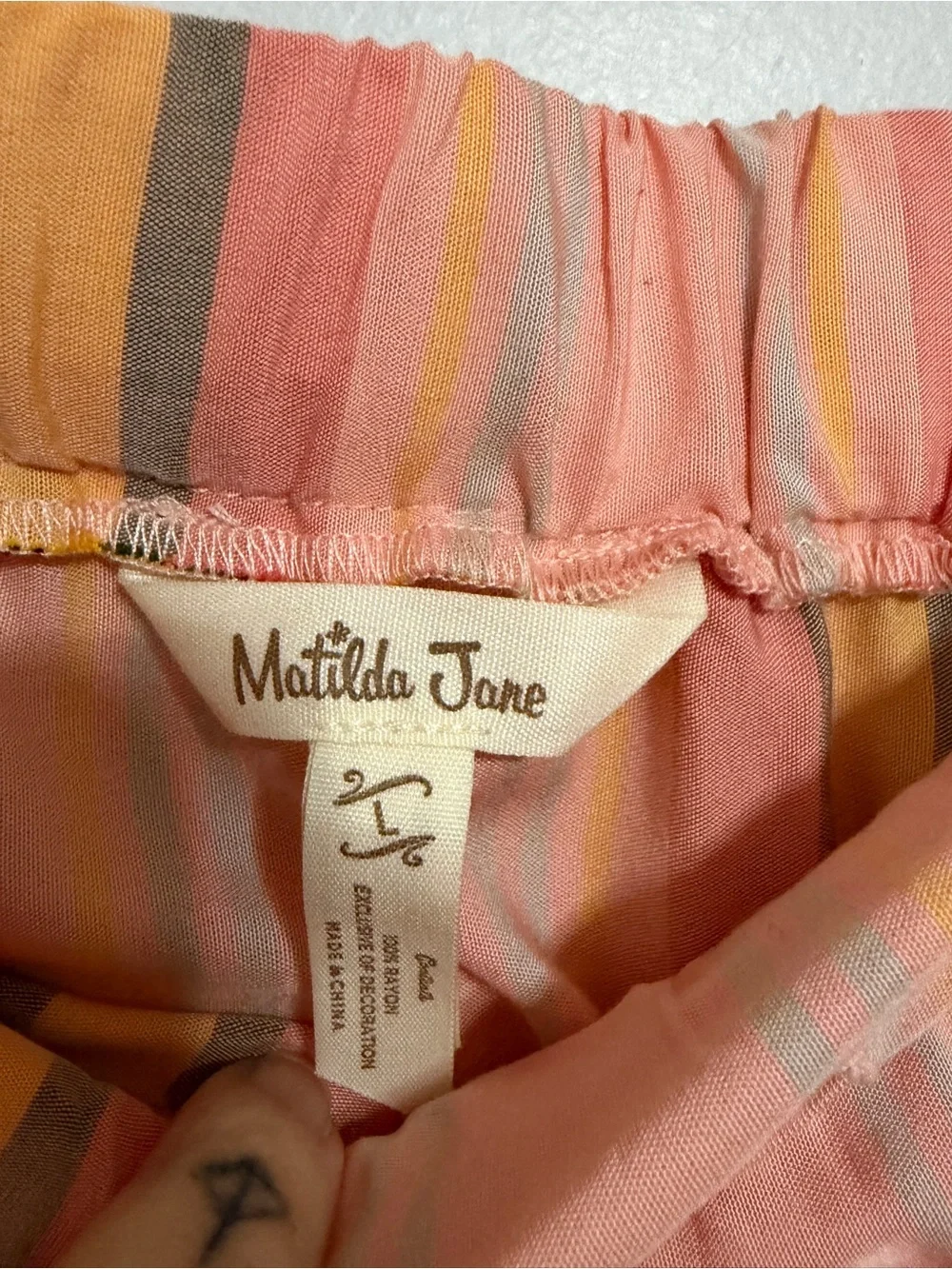 Matilda Jane Dream Chasers Apricot Tree Coral Stripe Tiered Midi Skirt NEW Large